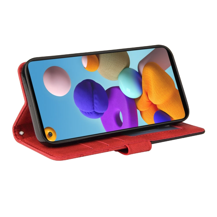 For Samsung Galaxy A21s Dual-color Splicing Horizontal Flip PU Leather Case with Holder & Card Slots & Wallet(Red) by buy2fix