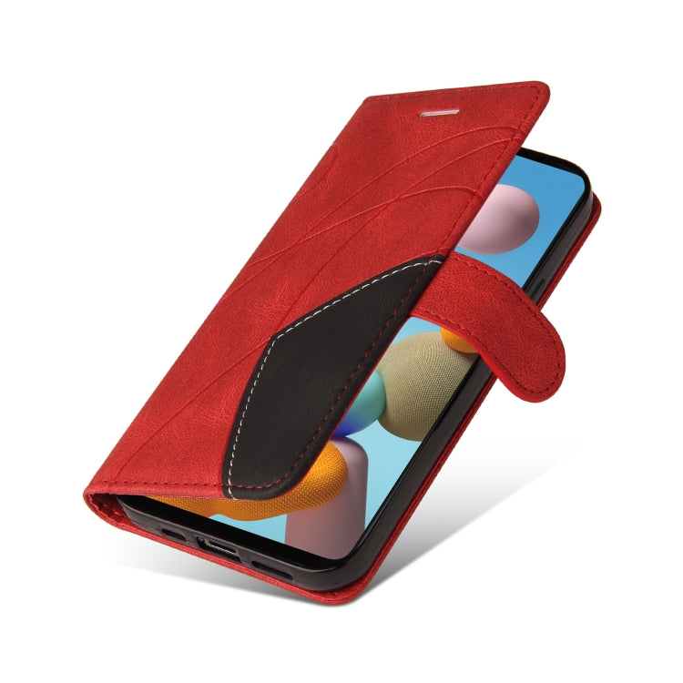 For Samsung Galaxy A21s Dual-color Splicing Horizontal Flip PU Leather Case with Holder & Card Slots & Wallet(Red) by buy2fix