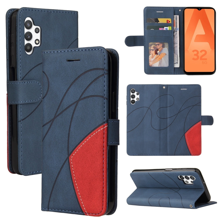 For Samsung Galaxy A32 5G Dual-color Splicing Horizontal Flip PU Leather Case with Holder & Card Slots & Wallet(Blue) by buy2fix