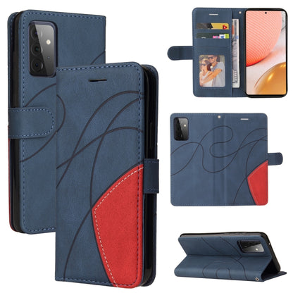 For Samsung Galaxy A72 5G / 4G Dual-color Splicing Horizontal Flip PU Leather Case with Holder & Card Slots & Wallet(Blue) by buy2fix