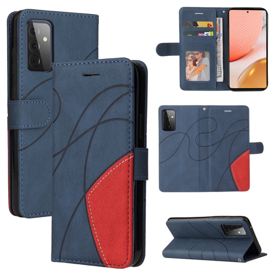 For Samsung Galaxy A72 5G / 4G Dual-color Splicing Horizontal Flip PU Leather Case with Holder & Card Slots & Wallet(Blue) by buy2fix