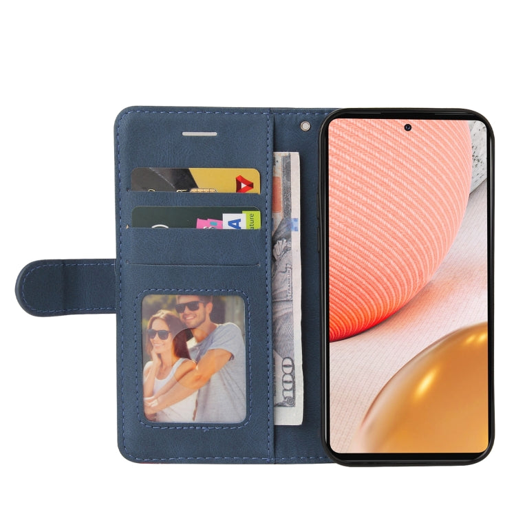 For Samsung Galaxy A72 5G / 4G Dual-color Splicing Horizontal Flip PU Leather Case with Holder & Card Slots & Wallet(Blue) by buy2fix