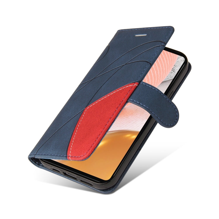 For Samsung Galaxy A72 5G / 4G Dual-color Splicing Horizontal Flip PU Leather Case with Holder & Card Slots & Wallet(Blue) by buy2fix