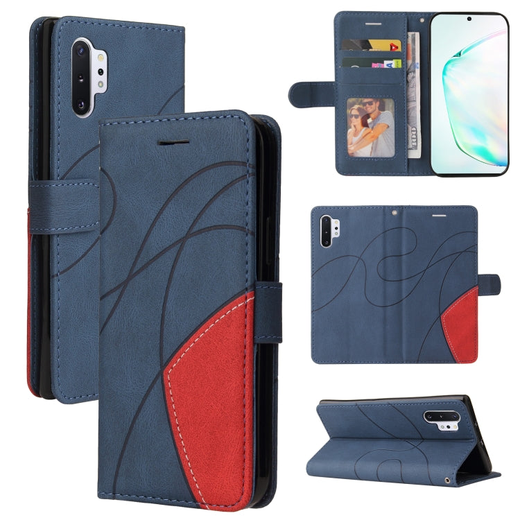 For Samsung Galaxy Note10+ Dual-color Splicing Horizontal Flip PU Leather Case with Holder & Card Slots & Wallet(Blue) by buy2fix