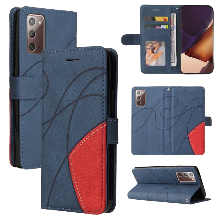 For Samsung Galaxy Note20 Dual-color Splicing Horizontal Flip PU Leather Case with Holder & Card Slots & Wallet(Blue) by buy2fix