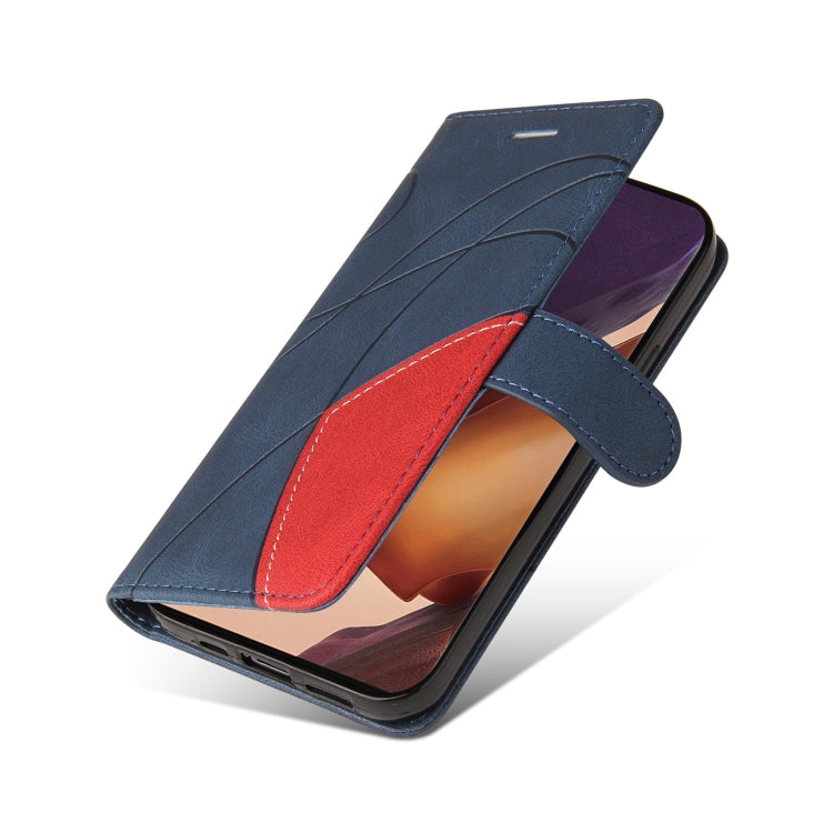 For Samsung Galaxy Note20 Dual-color Splicing Horizontal Flip PU Leather Case with Holder & Card Slots & Wallet(Blue) by buy2fix