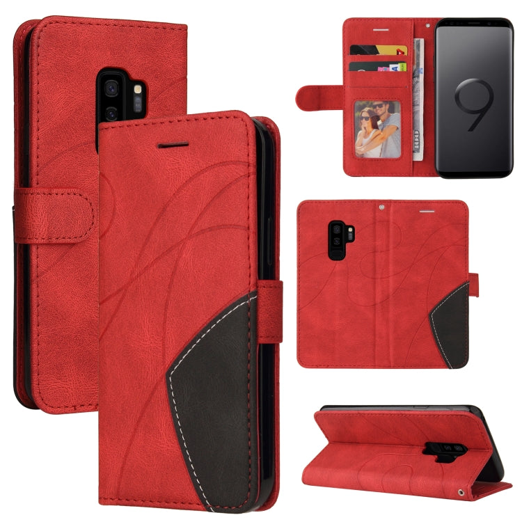 For Samsung Galaxy S9+ Dual-color Splicing Horizontal Flip PU Leather Case with Holder & Card Slots & Wallet(Red) by buy2fix