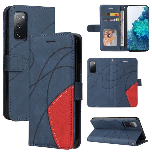 For Samsung Galaxy S20 FE 5G Dual-color Splicing Horizontal Flip PU Leather Case with Holder & Card Slots & Wallet(Blue) by buy2fix