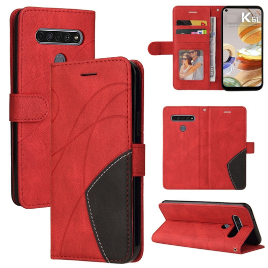 For LG K61 Dual-color Splicing Horizontal Flip PU Leather Case with Holder & Card Slots & Wallet(Red) - LG Cases by buy2fix | Online Shopping UK | buy2fix