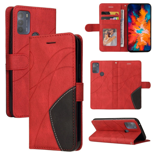 For Motorola Moto G50 Dual-color Splicing Horizontal Flip PU Leather Case with Holder & Card Slots & Wallet(Red) - Motorola Cases by buy2fix | Online Shopping UK | buy2fix
