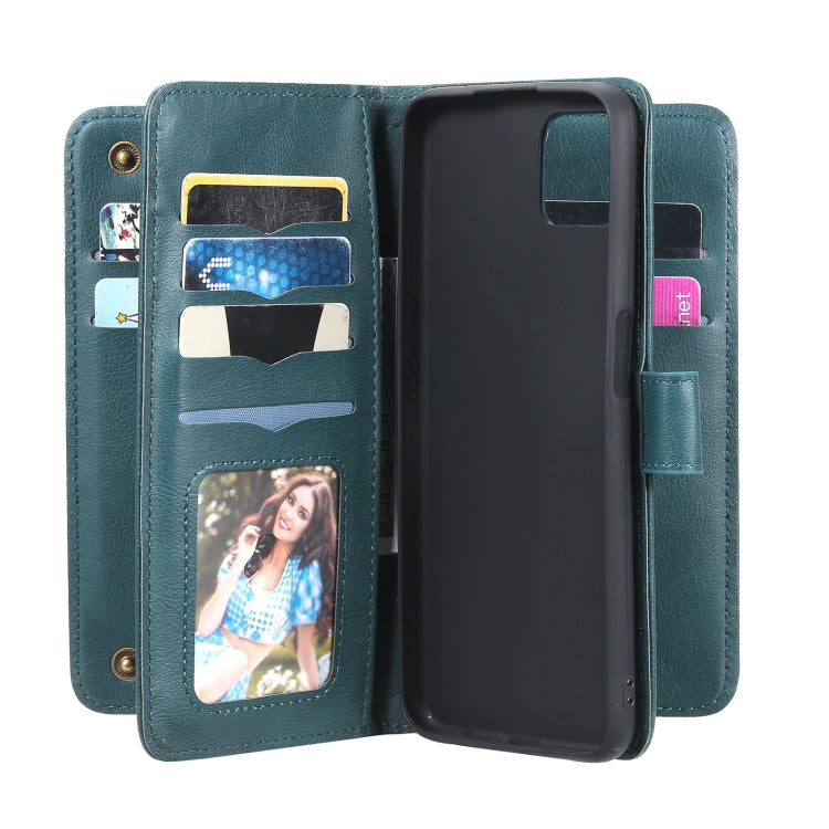 For OPPO A72 5G / A73 5G Multifunctional Magnetic Copper Buckle Horizontal Flip Solid Color Leather Case with 10 Card Slots & Wallet & Holder & Photo Frame(Dark Green) - OPPO Cases by buy2fix | Online Shopping UK | buy2fix