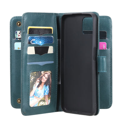For OPPO A72 5G / A73 5G Multifunctional Magnetic Copper Buckle Horizontal Flip Solid Color Leather Case with 10 Card Slots & Wallet & Holder & Photo Frame(Dark Green) - OPPO Cases by buy2fix | Online Shopping UK | buy2fix