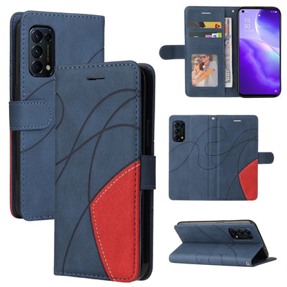 For OPPO Reno5 5G / Find X3 Lite Dual-color Splicing Horizontal Flip PU Leather Case with Holder & Card Slots & Wallet(Blue) by buy2fix