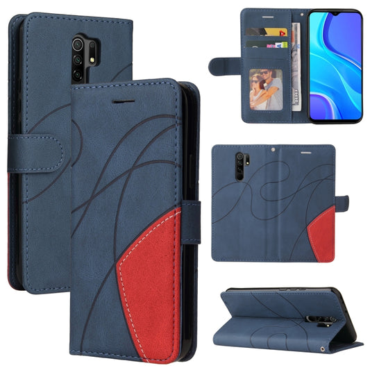 For Xiaomi Redmi 9 Dual-color Splicing Horizontal Flip PU Leather Case with Holder & Card Slots & Wallet(Blue) - Xiaomi Cases by buy2fix | Online Shopping UK | buy2fix