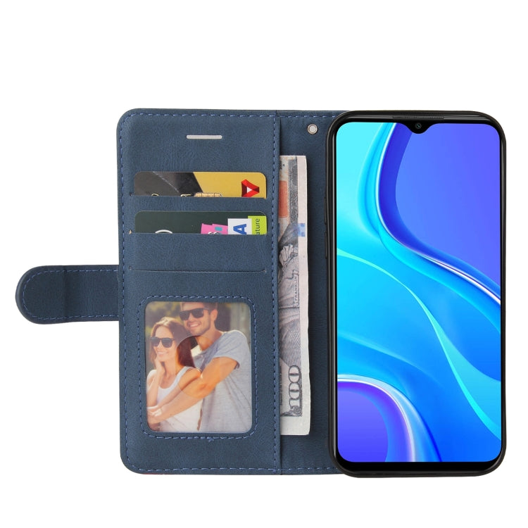 For Xiaomi Redmi 9 Dual-color Splicing Horizontal Flip PU Leather Case with Holder & Card Slots & Wallet(Blue) - Xiaomi Cases by buy2fix | Online Shopping UK | buy2fix