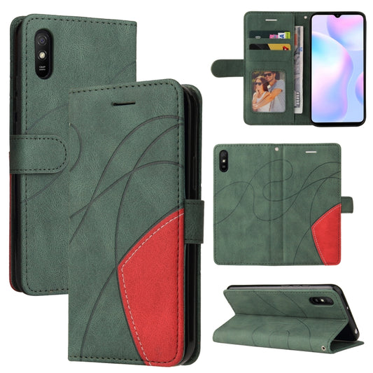 For Xiaomi Redmi 9A Dual-color Splicing Horizontal Flip PU Leather Case with Holder & Card Slots & Wallet(Green) - Xiaomi Cases by buy2fix | Online Shopping UK | buy2fix