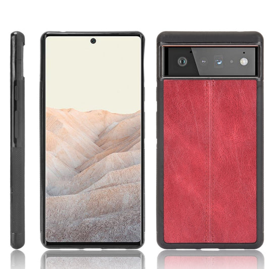 For Google Pixel 6 Pro Shockproof Sewing Cow Skin Texture PC + PU + TPU Case(Red) - Google Cases by buy2fix | Online Shopping UK | buy2fix