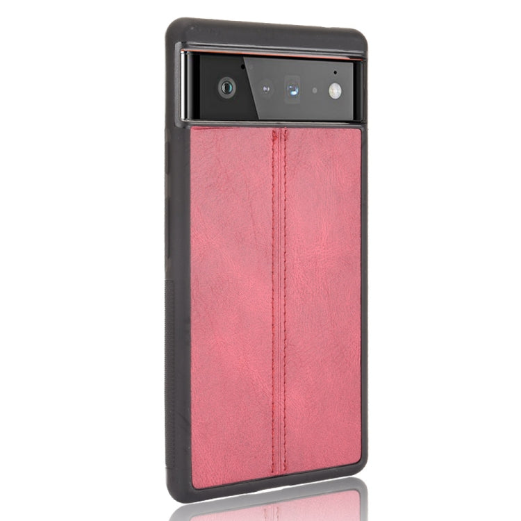 For Google Pixel 6 Pro Shockproof Sewing Cow Skin Texture PC + PU + TPU Case(Red) - Google Cases by buy2fix | Online Shopping UK | buy2fix