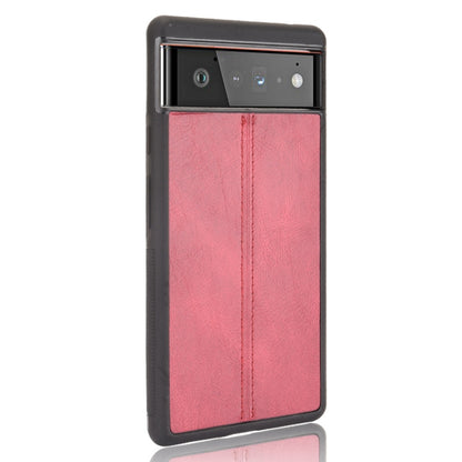 For Google Pixel 6 Pro Shockproof Sewing Cow Skin Texture PC + PU + TPU Case(Red) - Google Cases by buy2fix | Online Shopping UK | buy2fix