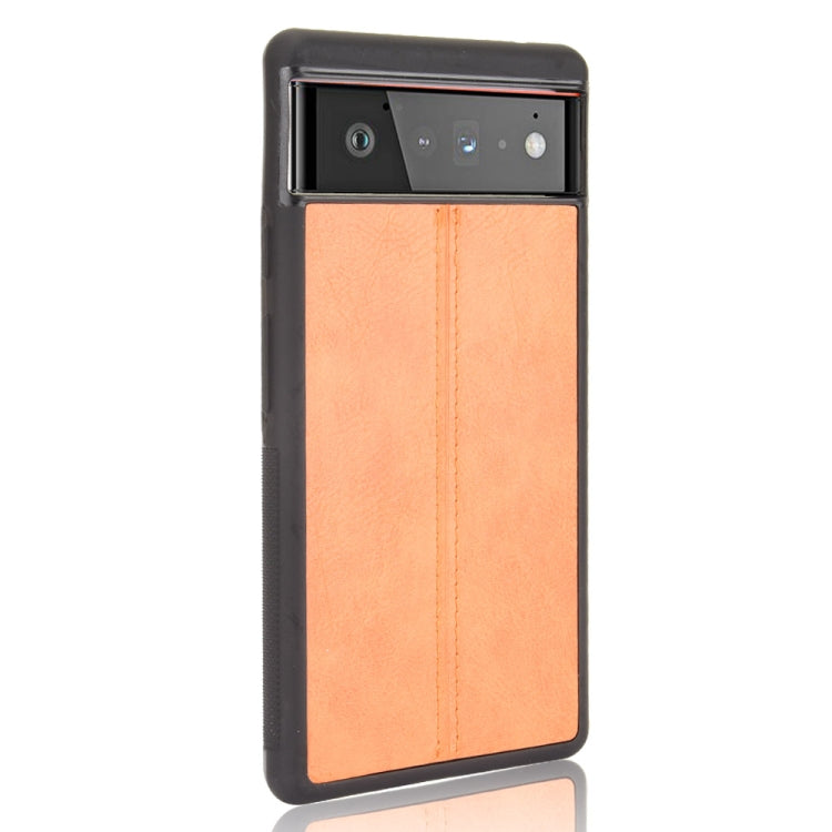 For Google Pixel 6 Pro Shockproof Sewing Cow Skin Texture PC + PU + TPU Case(Orange) - Google Cases by buy2fix | Online Shopping UK | buy2fix