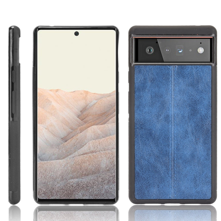 For Google Pixel 6 Pro Shockproof Sewing Cow Skin Texture PC + PU + TPU Case(Blue) - Google Cases by buy2fix | Online Shopping UK | buy2fix
