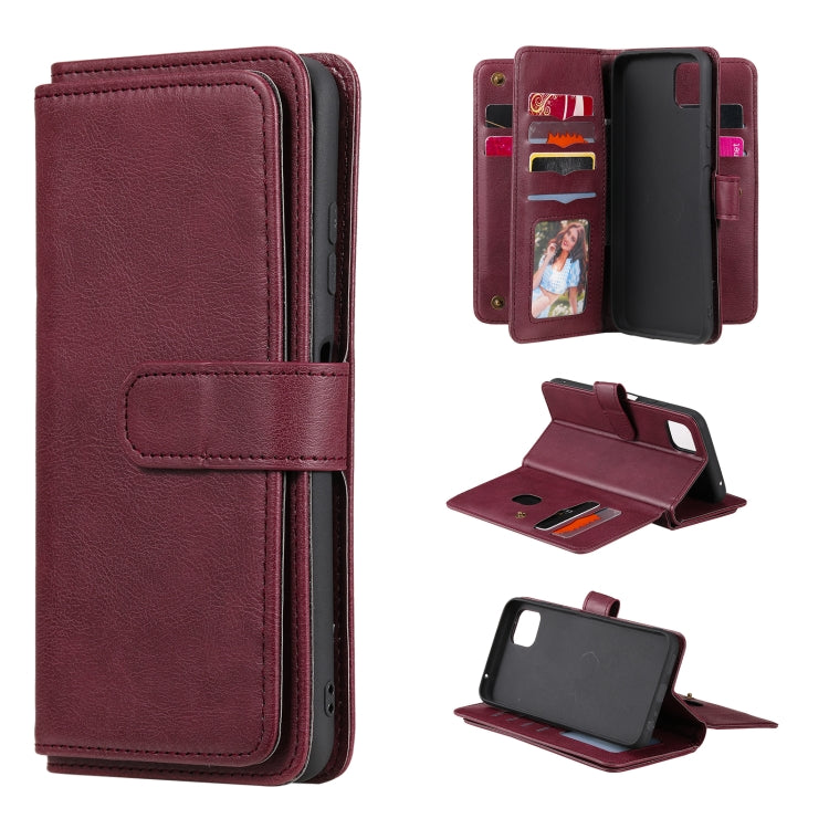 For Samsung Galaxy A22 5G Multifunctional Magnetic Copper Buckle Horizontal Flip Solid Color Leather Case with 10 Card Slots & Wallet & Holder & Photo Frame(Wine Red) by buy2fix