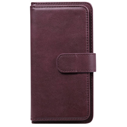 For Samsung Galaxy A22 5G Multifunctional Magnetic Copper Buckle Horizontal Flip Solid Color Leather Case with 10 Card Slots & Wallet & Holder & Photo Frame(Wine Red) by buy2fix