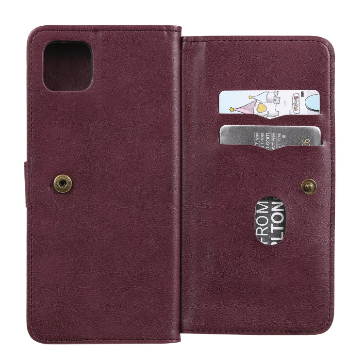 For Samsung Galaxy A22 5G Multifunctional Magnetic Copper Buckle Horizontal Flip Solid Color Leather Case with 10 Card Slots & Wallet & Holder & Photo Frame(Wine Red) by buy2fix