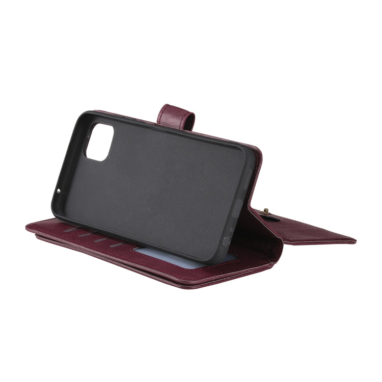 For Samsung Galaxy A22 5G Multifunctional Magnetic Copper Buckle Horizontal Flip Solid Color Leather Case with 10 Card Slots & Wallet & Holder & Photo Frame(Wine Red) by buy2fix
