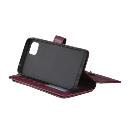 For Samsung Galaxy A22 5G Multifunctional Magnetic Copper Buckle Horizontal Flip Solid Color Leather Case with 10 Card Slots & Wallet & Holder & Photo Frame(Wine Red) by buy2fix