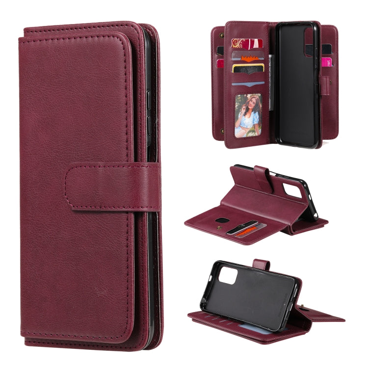 For Xiaomi Redmi Note 10 5G Multifunctional Magnetic Copper Buckle Horizontal Flip Solid Color Leather Case with 10 Card Slots & Wallet & Holder & Photo Frame(Wine Red) - Xiaomi Cases by buy2fix | Online Shopping UK | buy2fix