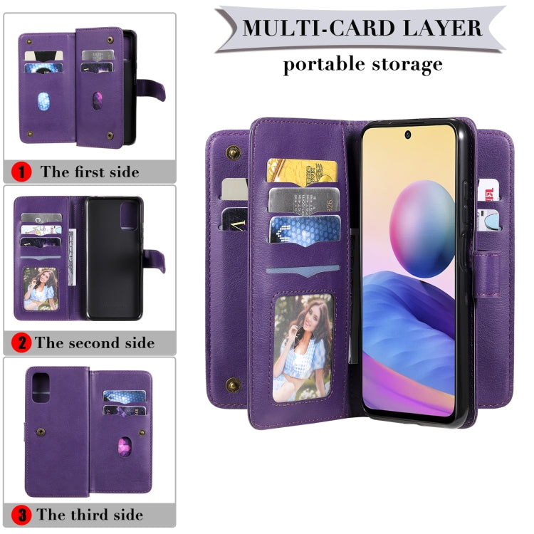 For Xiaomi Redmi Note 10 5G Multifunctional Magnetic Copper Buckle Horizontal Flip Solid Color Leather Case with 10 Card Slots & Wallet & Holder & Photo Frame(Black) - Xiaomi Cases by buy2fix | Online Shopping UK | buy2fix