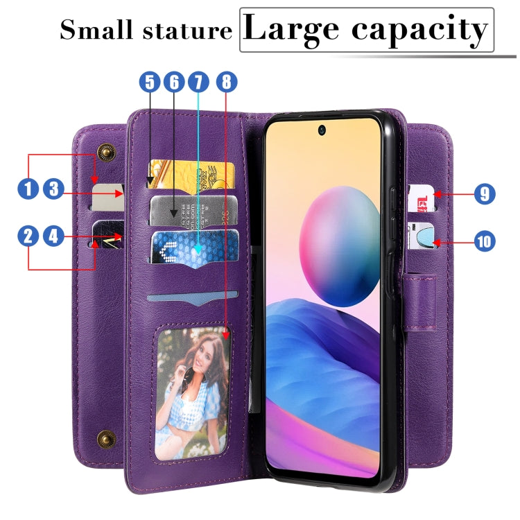 For Xiaomi Redmi Note 10 5G Multifunctional Magnetic Copper Buckle Horizontal Flip Solid Color Leather Case with 10 Card Slots & Wallet & Holder & Photo Frame(Black) - Xiaomi Cases by buy2fix | Online Shopping UK | buy2fix