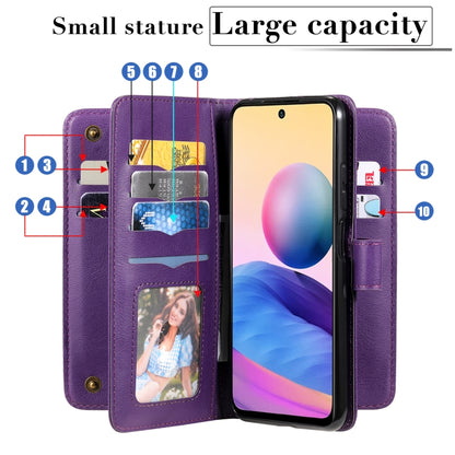 For Xiaomi Redmi Note 10 5G Multifunctional Magnetic Copper Buckle Horizontal Flip Solid Color Leather Case with 10 Card Slots & Wallet & Holder & Photo Frame(Black) - Xiaomi Cases by buy2fix | Online Shopping UK | buy2fix