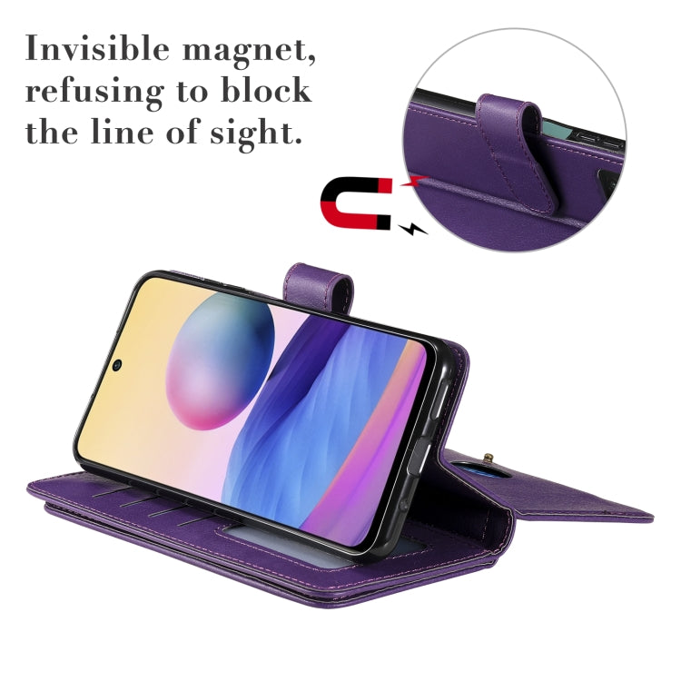 For Xiaomi Redmi Note 10 5G Multifunctional Magnetic Copper Buckle Horizontal Flip Solid Color Leather Case with 10 Card Slots & Wallet & Holder & Photo Frame(Black) - Xiaomi Cases by buy2fix | Online Shopping UK | buy2fix