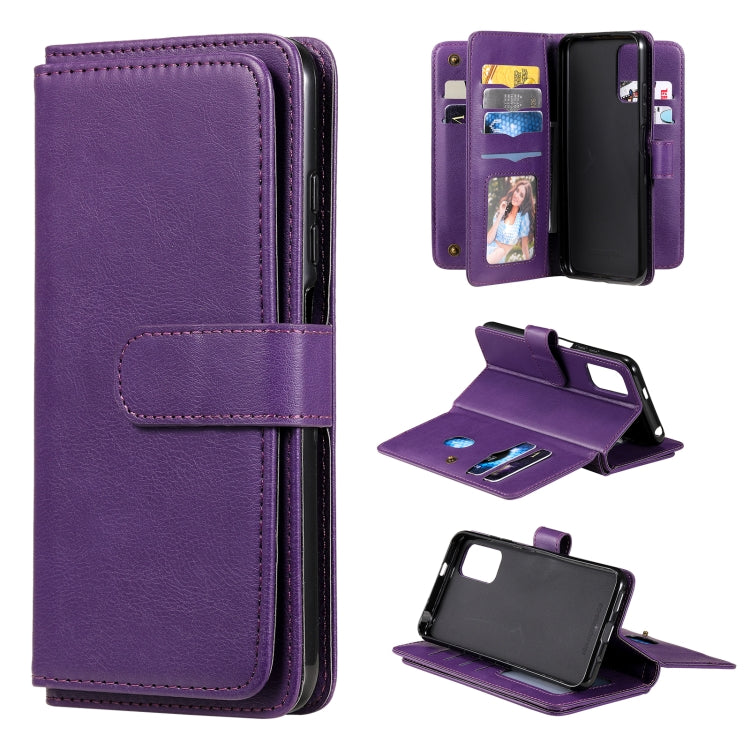 For Xiaomi Redmi Note 10 5G Multifunctional Magnetic Copper Buckle Horizontal Flip Solid Color Leather Case with 10 Card Slots & Wallet & Holder & Photo Frame(Purple) - Xiaomi Cases by buy2fix | Online Shopping UK | buy2fix