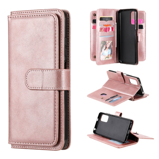 For Xiaomi Redmi Note 10 5G Multifunctional Magnetic Copper Buckle Horizontal Flip Solid Color Leather Case with 10 Card Slots & Wallet & Holder & Photo Frame(Rose Gold) - Xiaomi Cases by buy2fix | Online Shopping UK | buy2fix