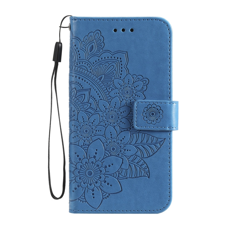 For OPPO Reno6 5G 7-petal Flowers Embossing Pattern Horizontal Flip PU Leather Case with Holder & Card Slots & Wallet & Photo Frame(Blue) by buy2fix