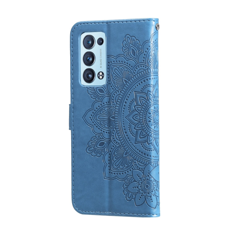 For OPPO Reno6 5G 7-petal Flowers Embossing Pattern Horizontal Flip PU Leather Case with Holder & Card Slots & Wallet & Photo Frame(Blue) by buy2fix