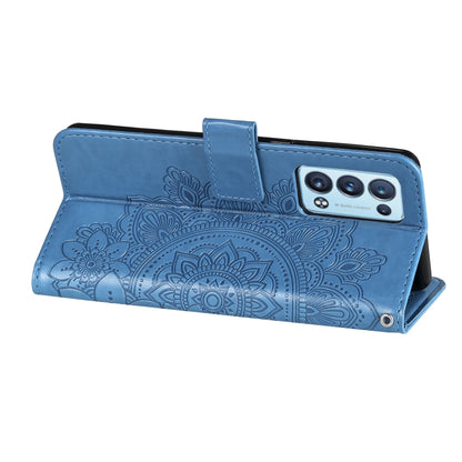 For OPPO Reno6 5G 7-petal Flowers Embossing Pattern Horizontal Flip PU Leather Case with Holder & Card Slots & Wallet & Photo Frame(Blue) by buy2fix