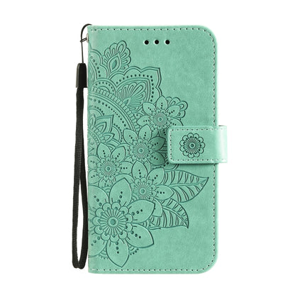 For OPPO Reno6 5G 7-petal Flowers Embossing Pattern Horizontal Flip PU Leather Case with Holder & Card Slots & Wallet & Photo Frame(Green) by buy2fix