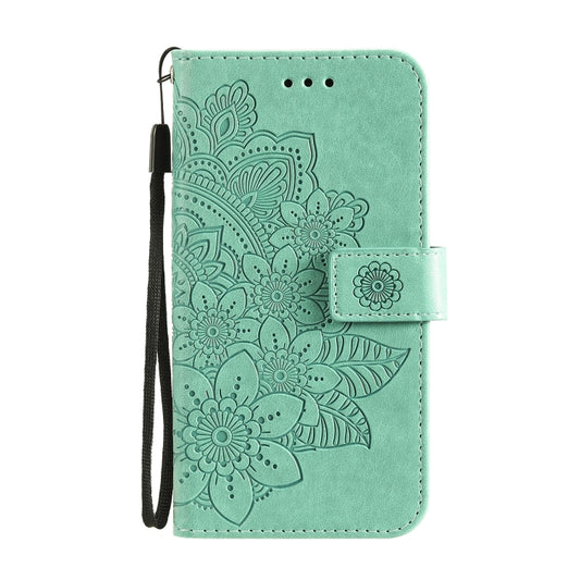 For OPPO Reno6 5G 7-petal Flowers Embossing Pattern Horizontal Flip PU Leather Case with Holder & Card Slots & Wallet & Photo Frame(Green) by buy2fix