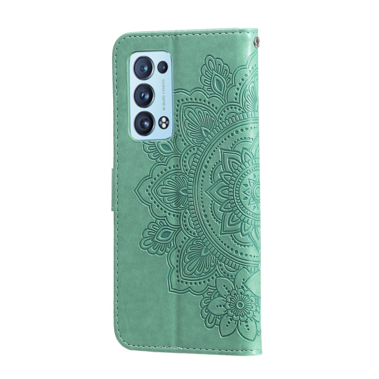 For OPPO Reno6 5G 7-petal Flowers Embossing Pattern Horizontal Flip PU Leather Case with Holder & Card Slots & Wallet & Photo Frame(Green) by buy2fix
