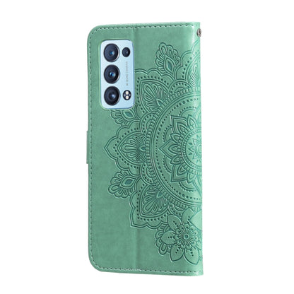 For OPPO Reno6 5G 7-petal Flowers Embossing Pattern Horizontal Flip PU Leather Case with Holder & Card Slots & Wallet & Photo Frame(Green) by buy2fix