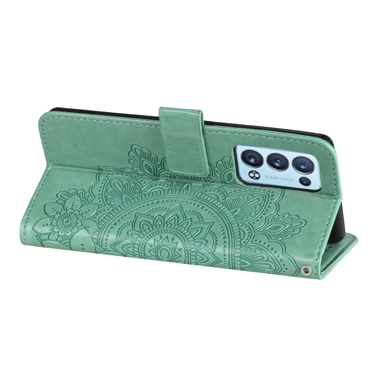 For OPPO Reno6 5G 7-petal Flowers Embossing Pattern Horizontal Flip PU Leather Case with Holder & Card Slots & Wallet & Photo Frame(Green) by buy2fix