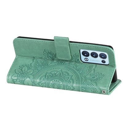 For OPPO Reno6 5G 7-petal Flowers Embossing Pattern Horizontal Flip PU Leather Case with Holder & Card Slots & Wallet & Photo Frame(Green) by buy2fix