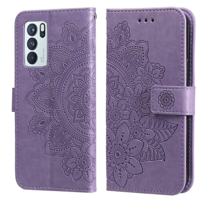 For OPPO Reno 6 Pro 5G 7-petal Flowers Embossing Pattern Horizontal Flip PU Leather Case with Holder & Card Slots & Wallet & Photo Frame(Light Purple) by buy2fix