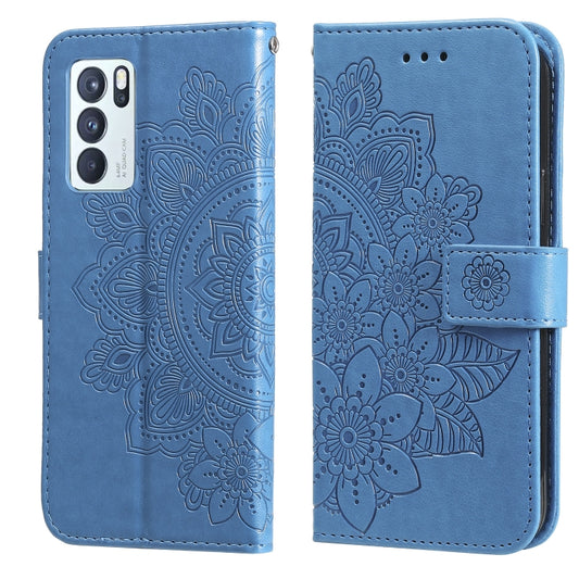 For OPPO Reno 6 Pro 5G 7-petal Flowers Embossing Pattern Horizontal Flip PU Leather Case with Holder & Card Slots & Wallet & Photo Frame(Blue) by buy2fix