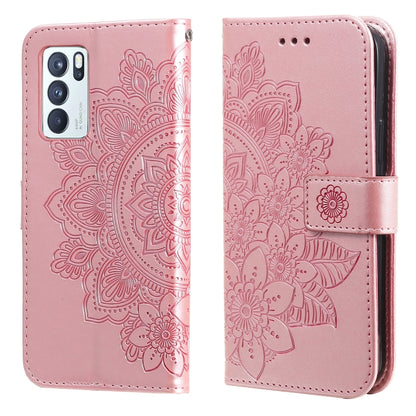 For OPPO Reno 6 Pro 5G 7-petal Flowers Embossing Pattern Horizontal Flip PU Leather Case with Holder & Card Slots & Wallet & Photo Frame(Rose Gold) by buy2fix