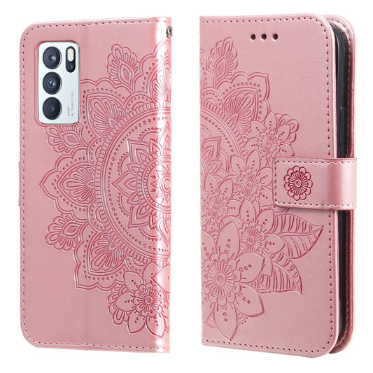 For OPPO Reno 6 Pro 5G 7-petal Flowers Embossing Pattern Horizontal Flip PU Leather Case with Holder & Card Slots & Wallet & Photo Frame(Rose Gold) by buy2fix